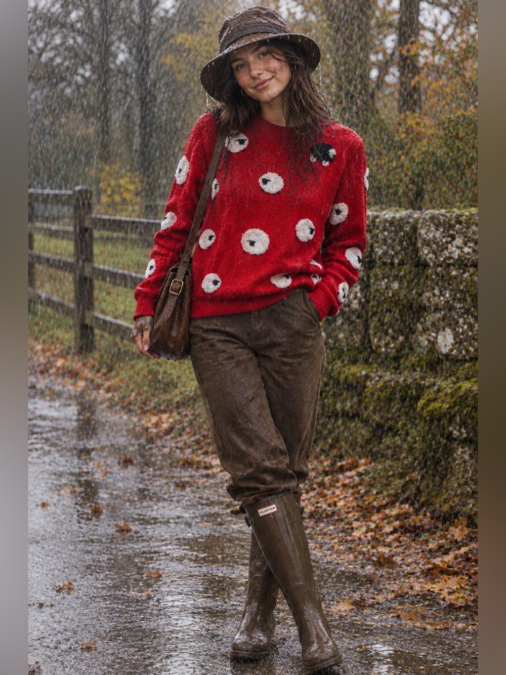 Red sweater with white sheep size M